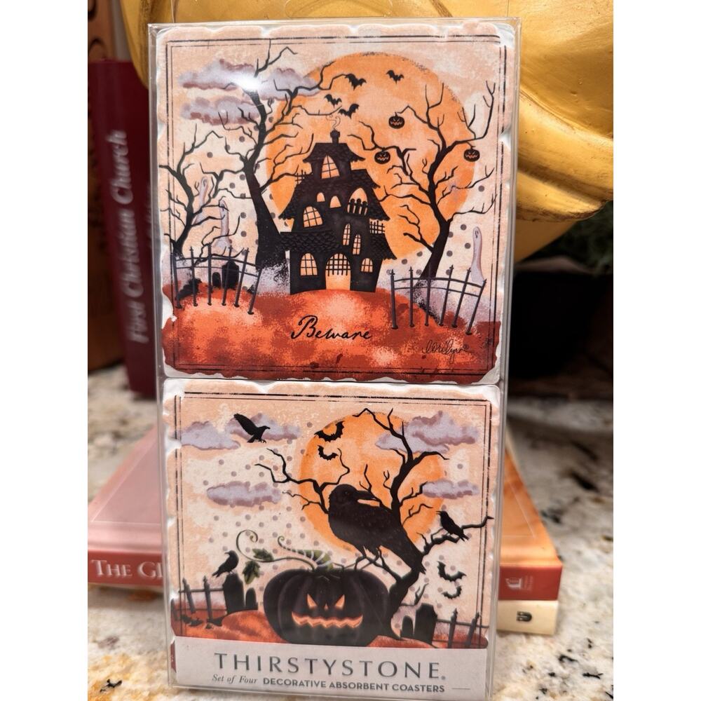 Thirstystone Set Of 4 Coasters Haunted Valley Tumbled Tile 4”x4” Cork Back